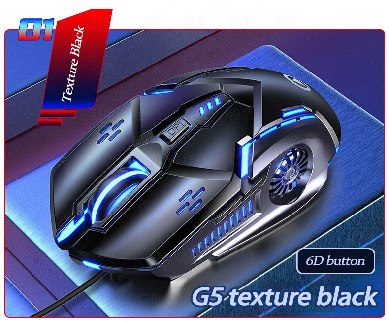 UTH G5 Six key 3200PDI wired illuminated gaming mouse, e-sports mechanical mute computer accessories