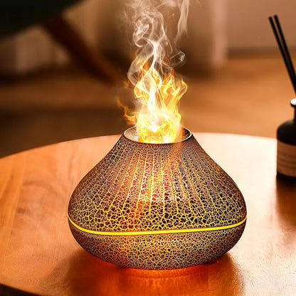 Volcanic Aroma Diffuser – 160ml USB Essential Oil Lamp with Color Flame Night Light