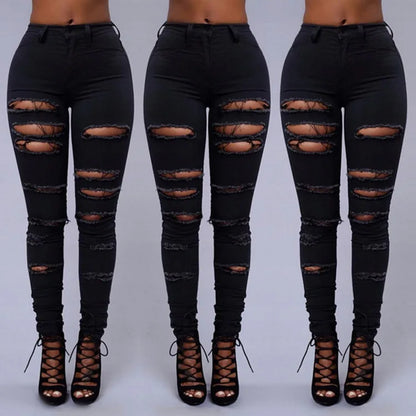 Ripped Skinny Jeans with High Stretch and Pencil Fit