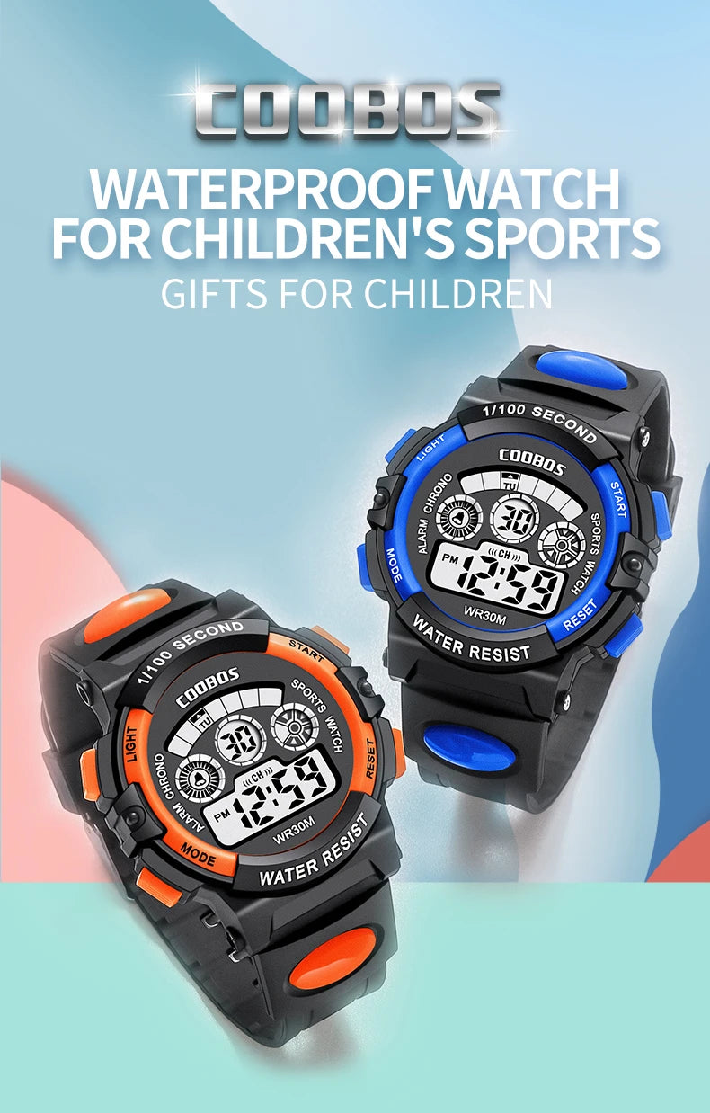 COOBOS Brand Children Watch Sports Digital Watch for Kids Boys Girls Student 30M Waterproof Multifunctional LED Wristwatch