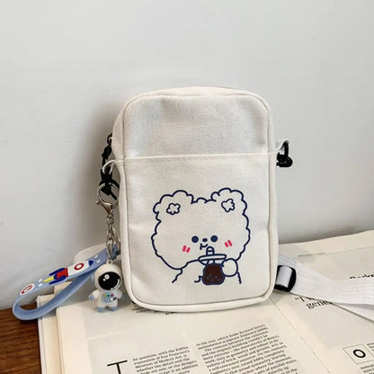 Women Canvas Small Bag – Cartoon Bear Design, Crossbody Shoulder Bags, Ladies Purse, Phone Bag, Handbags.