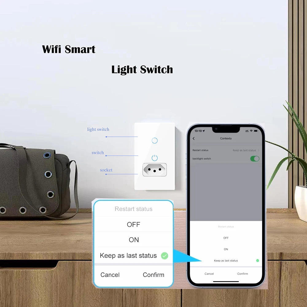 Melery Tuya Wifi Smart Brazil Light Switch Wall Socket Plug Outlet Touch Sensor Glass Panel Remote by Alexa Dot Google Home