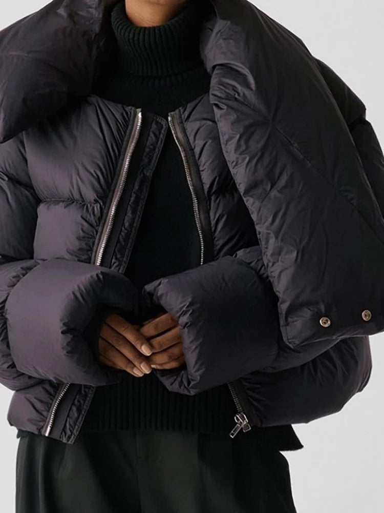 Women's Black Premium Down Jacket with Snap Collar