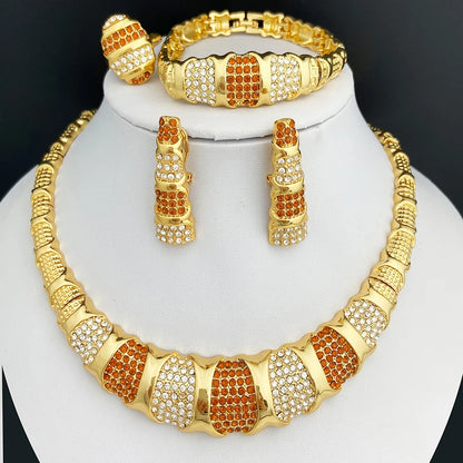 Dubai Jewelry Set For Women 18K Gold Plated Luxury Necklace Earrings Bracelet And Ring Set Jewelry For Wedding Party Trending