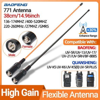 ABBREE Walkie Talkie Antenn SMA Kvinna Man VHF UHF Band Tri-Band GMRS för BaoFeng UV-5R BF-888S Quansheng UV-K5 K6 Skinka Radio