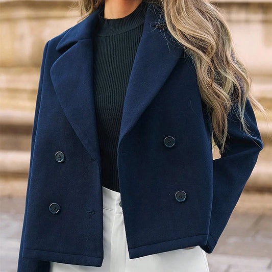 Navy Blue Short Blazer with Long Sleeves Versatile and Stylish