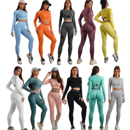 Women's Seamless Yoga Set with High Waist Leggings and Long Sleeve Top