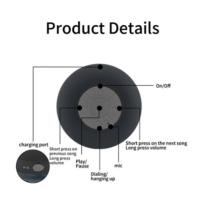 Bärbar trådlös Bluetooth-högtalare IPX4 Vattentät Utomhussport Badrum Stor sugkopp Mini Stereo Ljudbox