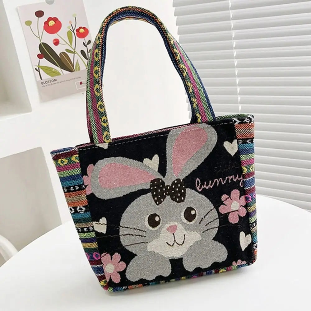 Animal Ethnic Style Handbag Trendy Peacock Embroidery Elephant Handbag Rabbit Canvas Women Shoulder Bags Women