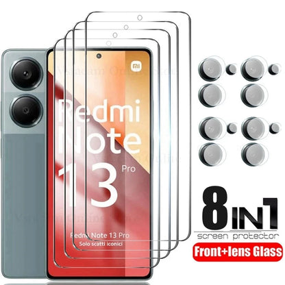 8in1 härdat glas för Redmi Note 13 Pro 5G 4G kameralins skärmskydd Note13 5G säkerhetsskyddsglas