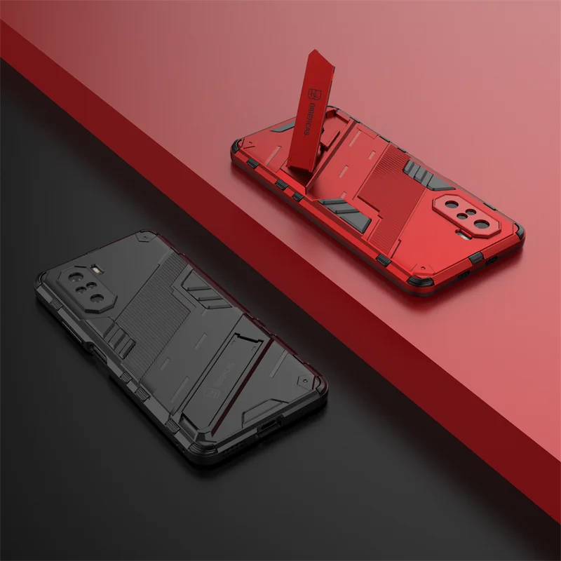 Rugged Armor Shockproof Phone Case for Xiaomi Poco F3, with Magnetic Car Holder Stand Back Cover