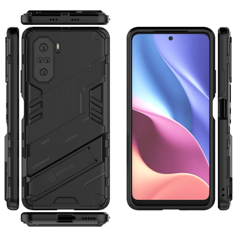 Rugged Armor Shockproof Phone Case for Xiaomi Poco F3, with Magnetic Car Holder Stand Back Cover