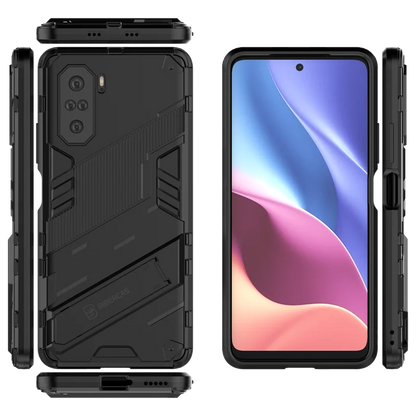 Rugged Armor Shockproof Phone Case for Xiaomi Poco F3, with Magnetic Car Holder Stand Back Cover