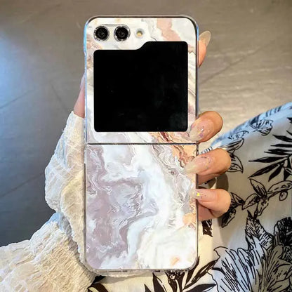 Marble Pattern Transparent Phone Case with Clear Hard Folding Cover for Samsung Galaxy Z Flip Models