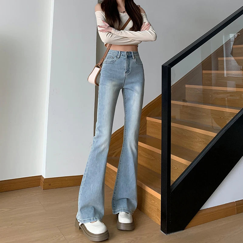 ZOENOVA Harajuku Street Casual Simple Solid Color Women's Jeans 2024 New Fashion Lady High Waist Slim VersatileMicro Flare Pants