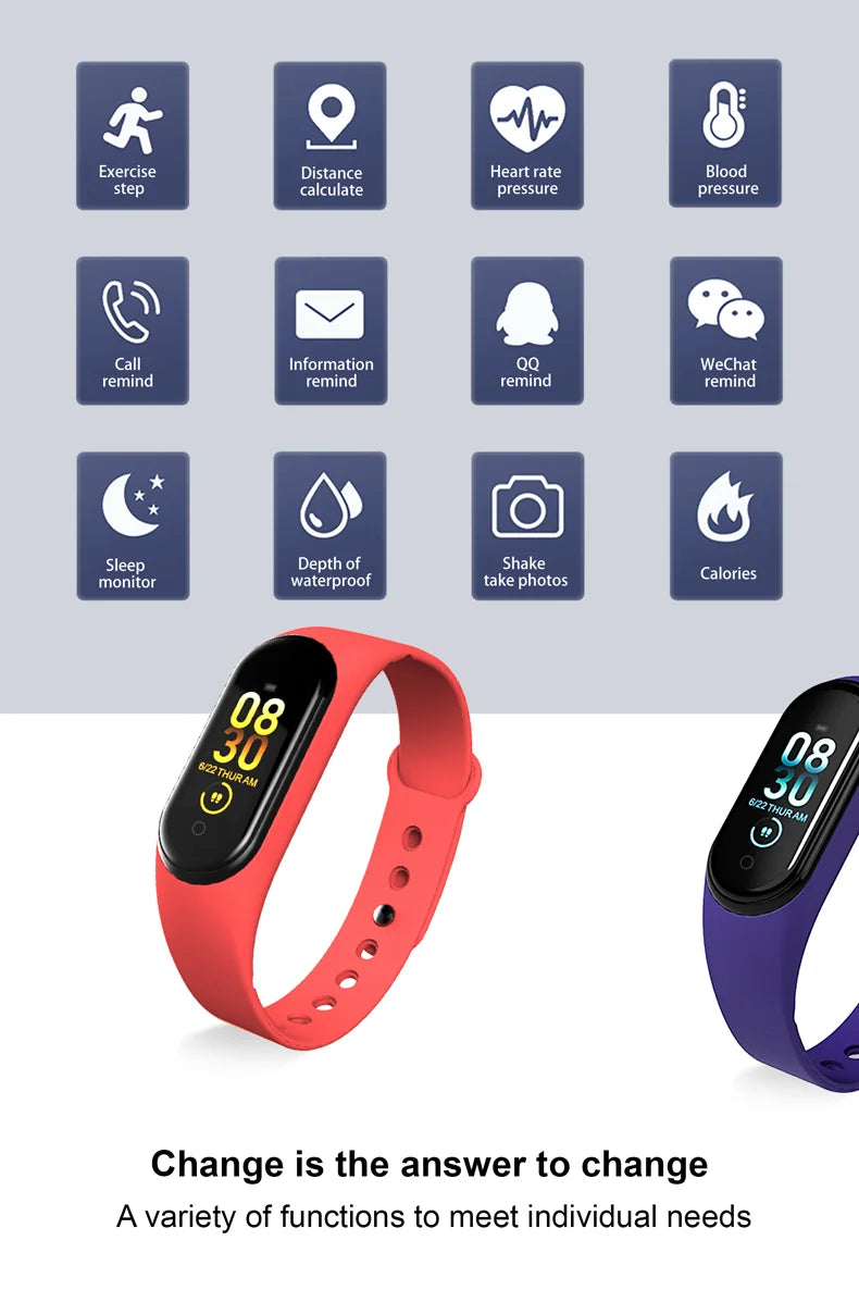 M4 Smart Watch Färgskärm Stegräkning Multi Sport Mode Meddelande Påminnelse Photograp