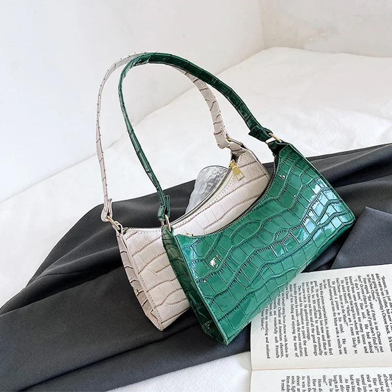 Retro Alligator Pattern Female Small Handbags and Purse – Armpit Shoulder Bags, High-Quality PU Leather Ladies Clutch Totes Bag.