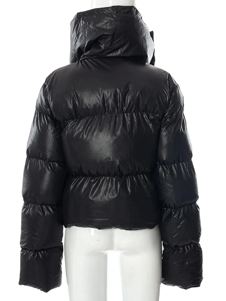 Women's Black Premium Down Jacket with Snap Collar