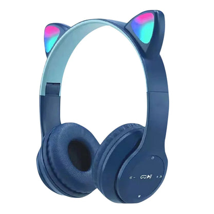 Cute Cat Ear Headphones with RGB LED Light Wireless Headset Kids Girls Stereo Phone Music Bluetooth Headset PC Gamer Gift