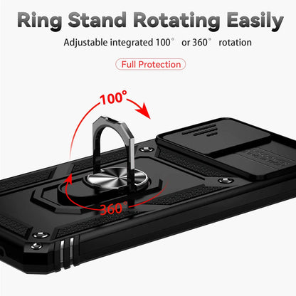 Armor Shockproof Case For Motorola: Ring Holder, Slide Window, Lens Protection Phone Cover