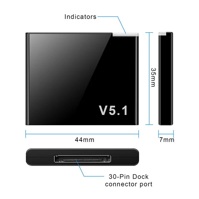 I-WAVE 30 Pin Bluetooth 5.1 Audio Receiver A2DP Music Mini Wireless Adapter For iPhone IPod 30Pin Jack Analog Speaker