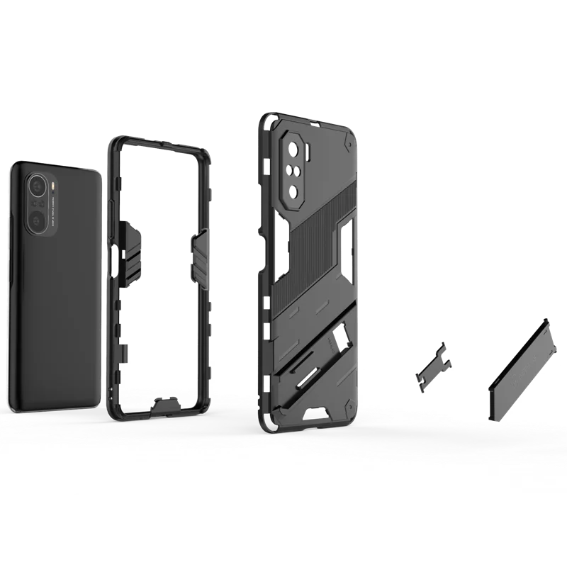 Rugged Armor Shockproof Phone Case for Xiaomi Poco F3, with Magnetic Car Holder Stand Back Cover