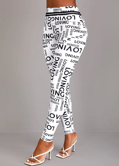 Women's High Waist Black and White Printed Yoga Leggings