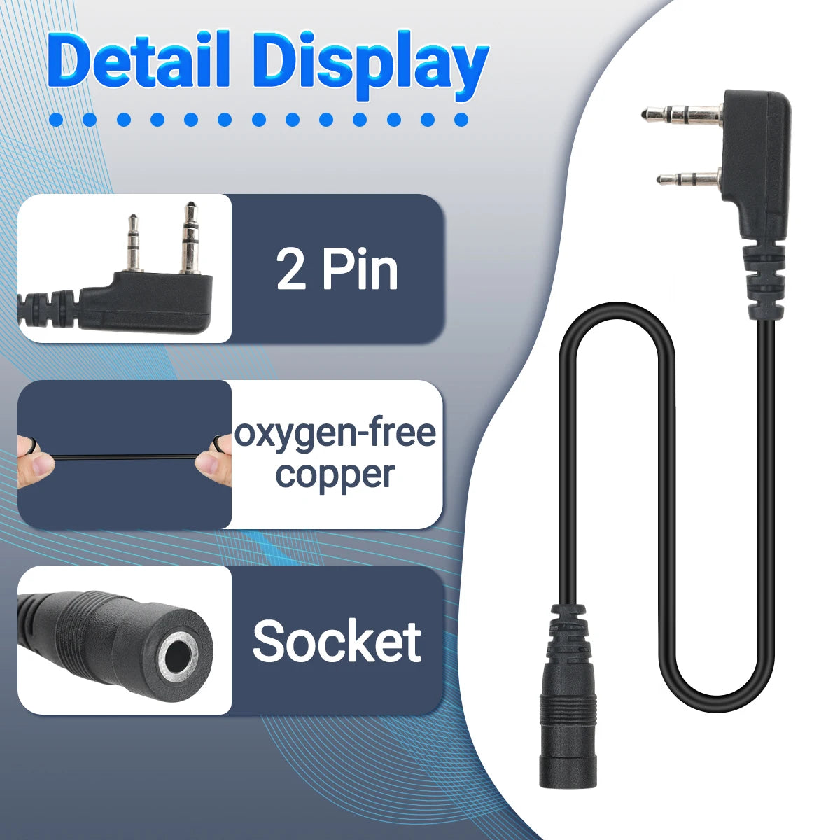 BAOFENG 2-stift till 3,5 mm Quansheng Walkie Talkies Hörsnäcka Adapter Headset Adapter Kabel Kompatibel med BAOFENG UV-5R APPI