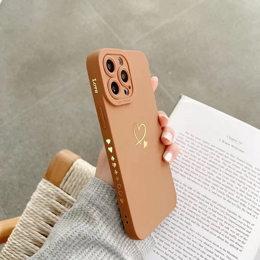 Love Heart Matte Silicone Phone Case For iPhone 11 12 13 14 15 Pro Max XS X XR 7 8 15 Plus SE 2020 Camera Lens Protection Cover