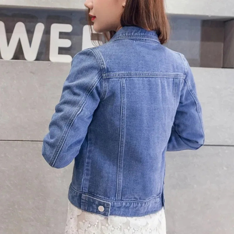 Short Denim Jacket with Long Sleeves in White, Black, or Blue