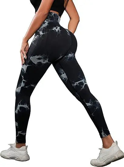 Kvinnors Tie Dye Sömlös Push Up Yoga Leggings med hög midja