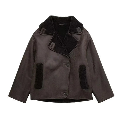 Thick Faux Leather Jacket with Wool Blend Warm and Plush