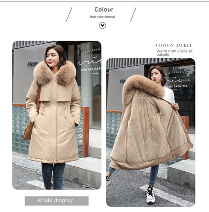 Long Hooded Parka with Wool Liner and Fur Collar Thick and Warm