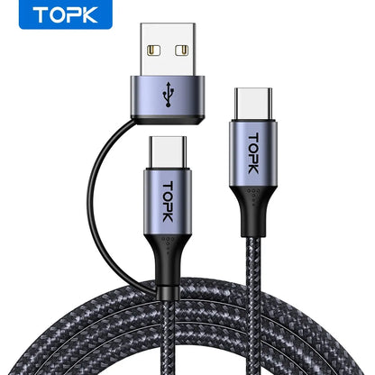 TOPK 60W PD snabbladdarkabel USB C till USB typ C-kabel för MacBook Pro USB C PD-kabel Snabbladdning för Samsung Xiaomii