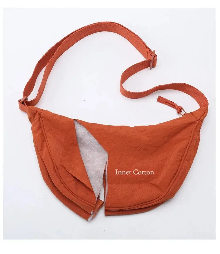 Solid Color Chest Bag for Women – Large Capacity Travel Crossbody Female Half Moon Bag, Ladies Daily Cotton-Filled Shoulder Bag.