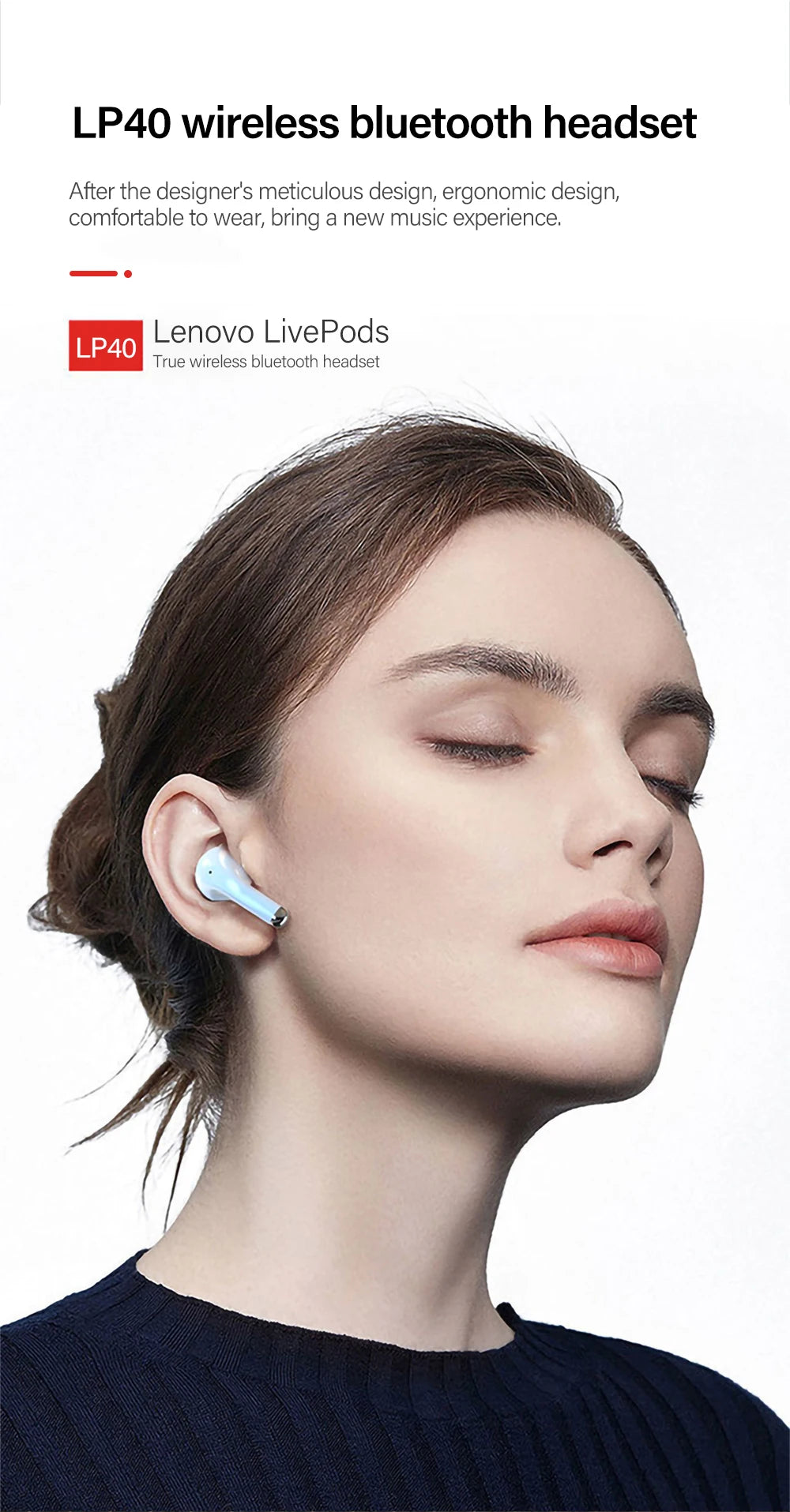 Original Lenovo LP40 Pro TWS Earphones Wireless Bluetooth 5.1 Sport Noise Reduction Headphones Touch Control 250mAH Earphones