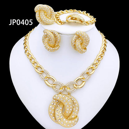 Dubai Nigeria Trending Jewelry Set For Women Luxury Design 18K Gold Plated Necklace Earrings Ring Bracelet Wedding Party Gift