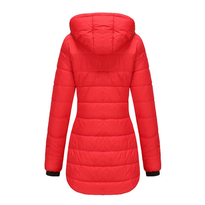 Long Quilted Puffer Jacket for Women in Bold Colors