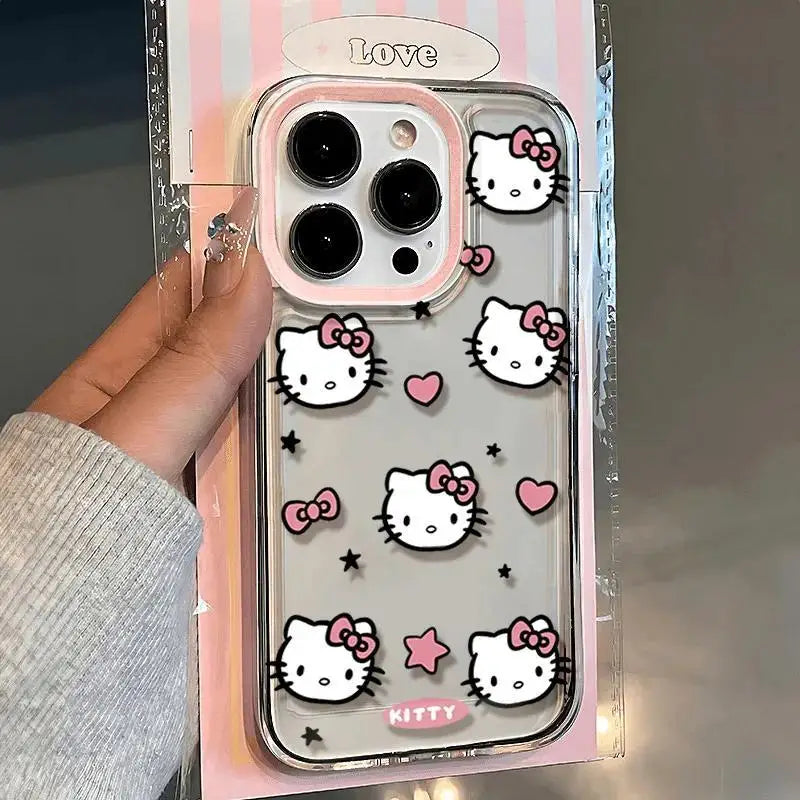 Genomskinligt telefonfodral med tecknad Hello Kitty-design för iPhone 15