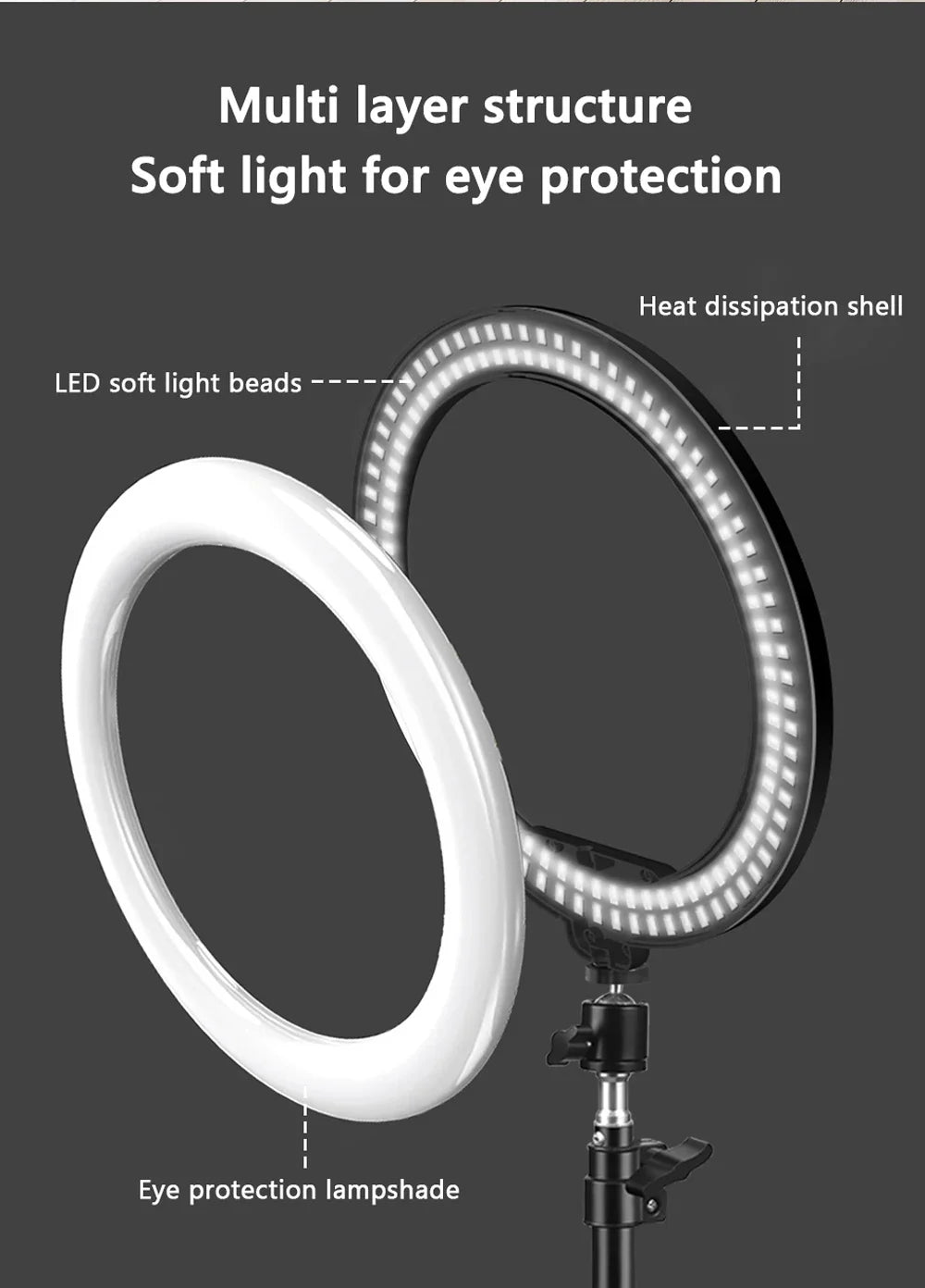 10-tums Selfie-ringljus, Fotografi Fill Light Led Ring-lampa Ringlight för videoinspelning Live-sändning Selfie LED-lampa