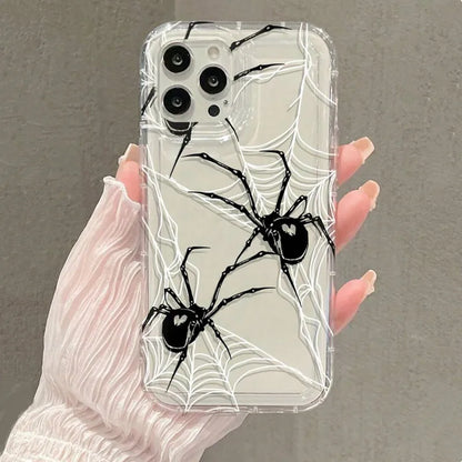 Black Spider Web Soft Phone Case For iPhone 13 11 12 14 15 16 Pro Max XR X XS Max 7 8 15 Plus SE 3 Shockproof Transparent Cover