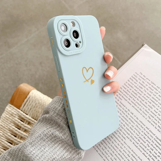 Love Heart Matte Silicone Phone Case For iPhone 11 12 13 14 15 Pro Max XS X XR 7 8 15 Plus SE 2020 Camera Lens Protection Cover