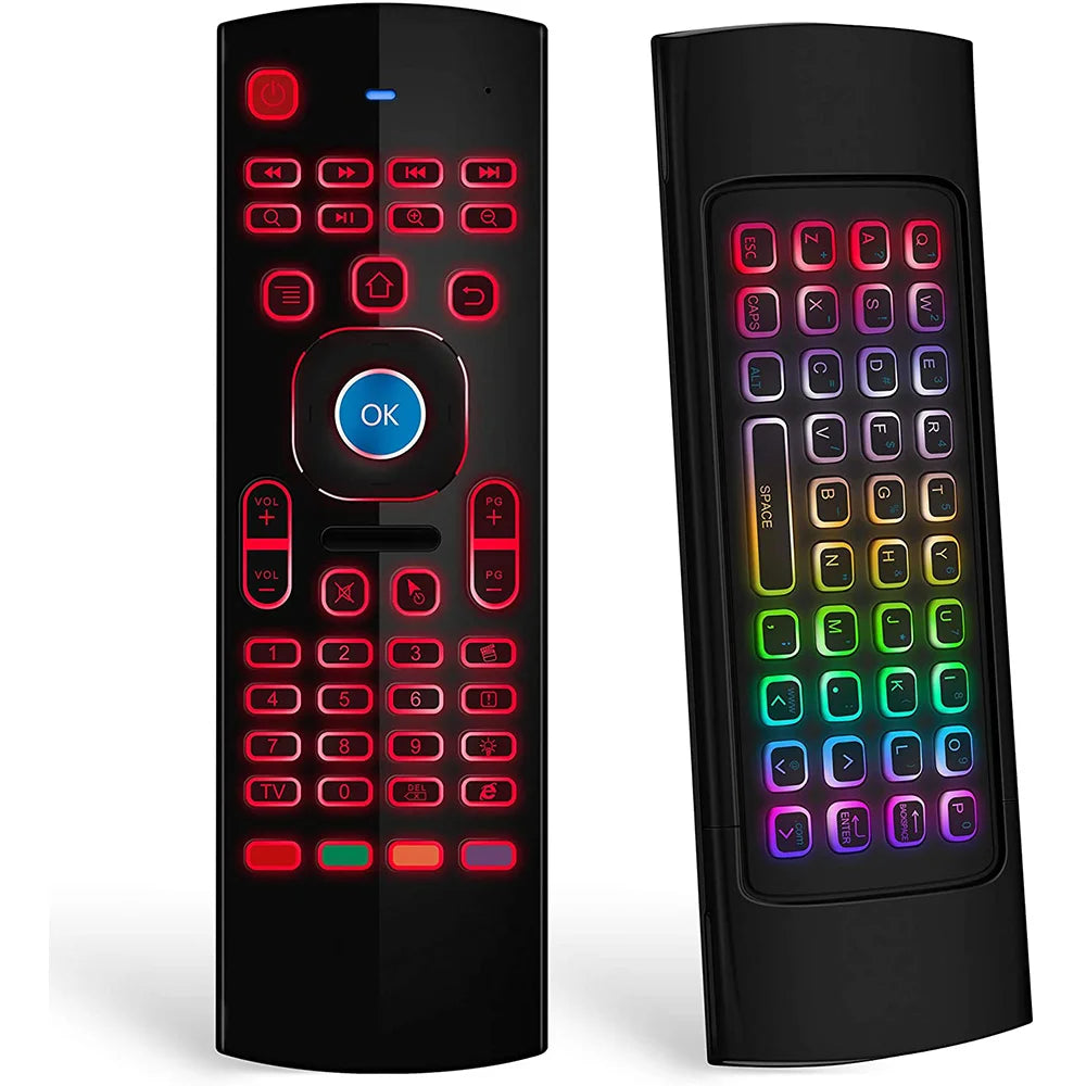 Air Mouse för Android TV Box, Mini Wireless Keyboard Air Remote Mouse Control med RGB bakgrundsbelyst MX3 Pro IR Learning