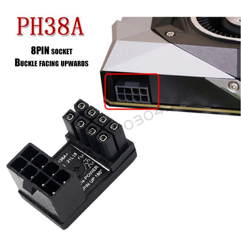 Graphics Card Power Supply Adapter Elbow 180°, GPU PSU Steering Connector PCI-E 6Pin 8Pin Rotating Wiring Artifact Solution