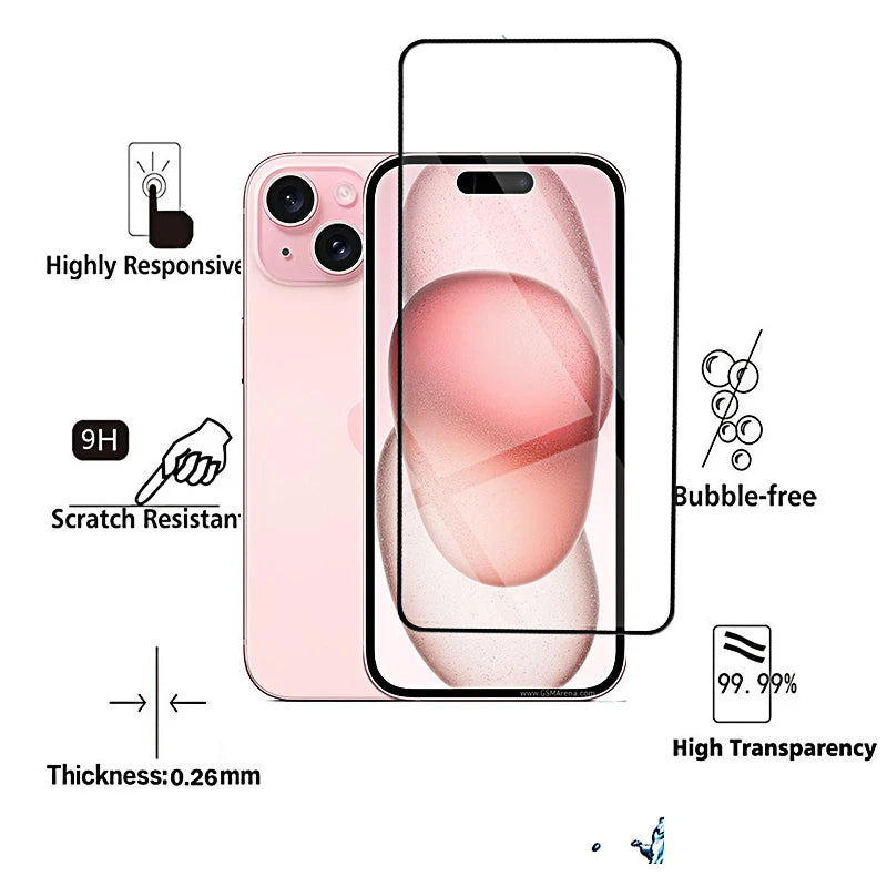 4st-svart skärmskydd och fodral med härdat glas för iPhone-modeller