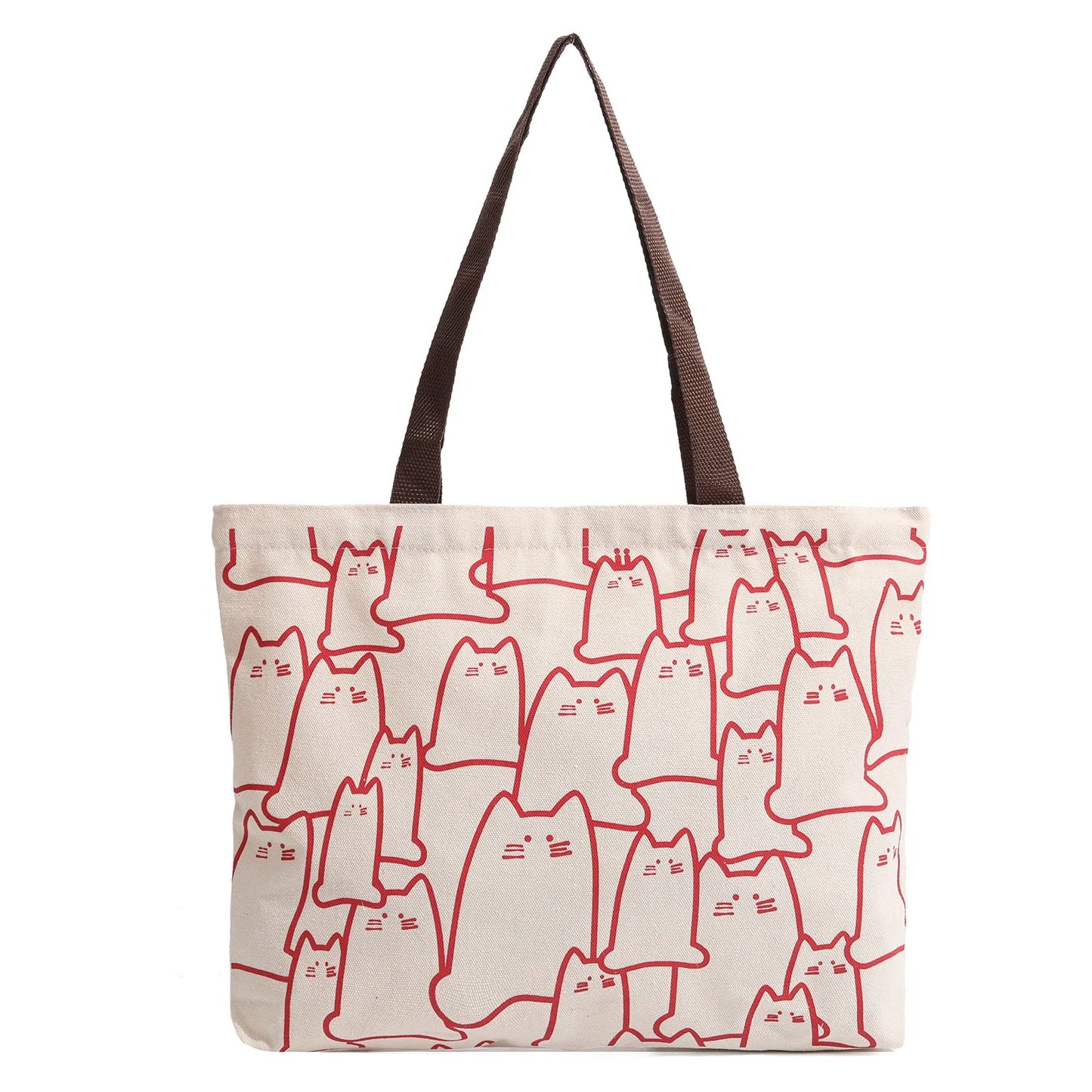 Canvas Handbag for Women – Fashion Cute Cat Tote Messenger Bags with Zipper, Designer Bag, Ladies Cartoon Shoulder Shopper Bags.