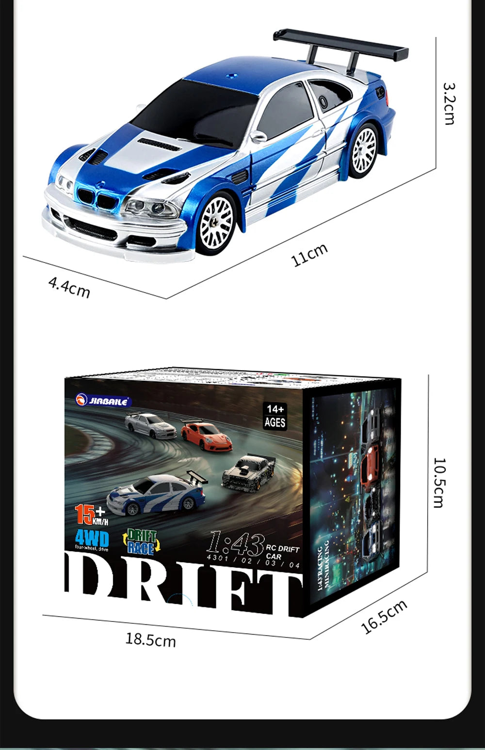 2.4G Höghastighets Drift Rc Bil 1/43 4WD Fjärrkontroll Bil Fyrhjulsdrift Radiostyrd Mini GTR Racing Modell Pojke Leksak Present