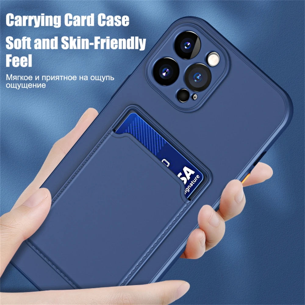 Luxury Soft Silicone Wallet Case For iPhone: Card Holder Slot Back Cover Protective Accessories